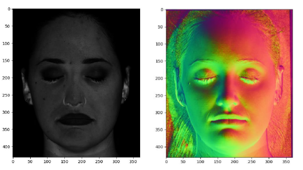 Recovered albedo and false-colour surface normals