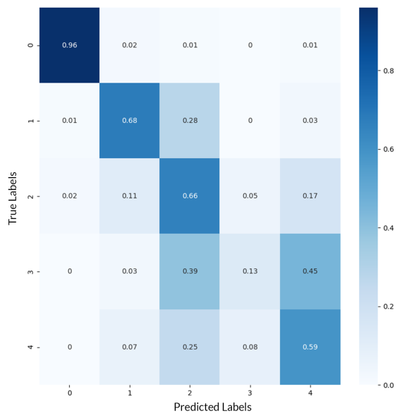 VGG16 confusion matrix across all five DR labels